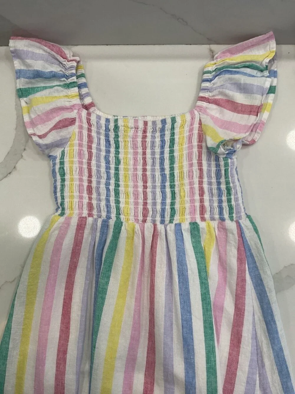 Gap Kids Flutter Rainbow Dress Linen Cotton Square Neck Size L Summer Party